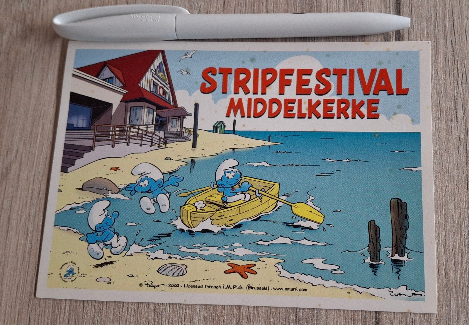 Carte postale Middelkerke 2003 Festival de la bande dessinée, Enlèvement ou Envoi, Schtroumpfs, Comme neuf, Image, Affiche ou Autocollant