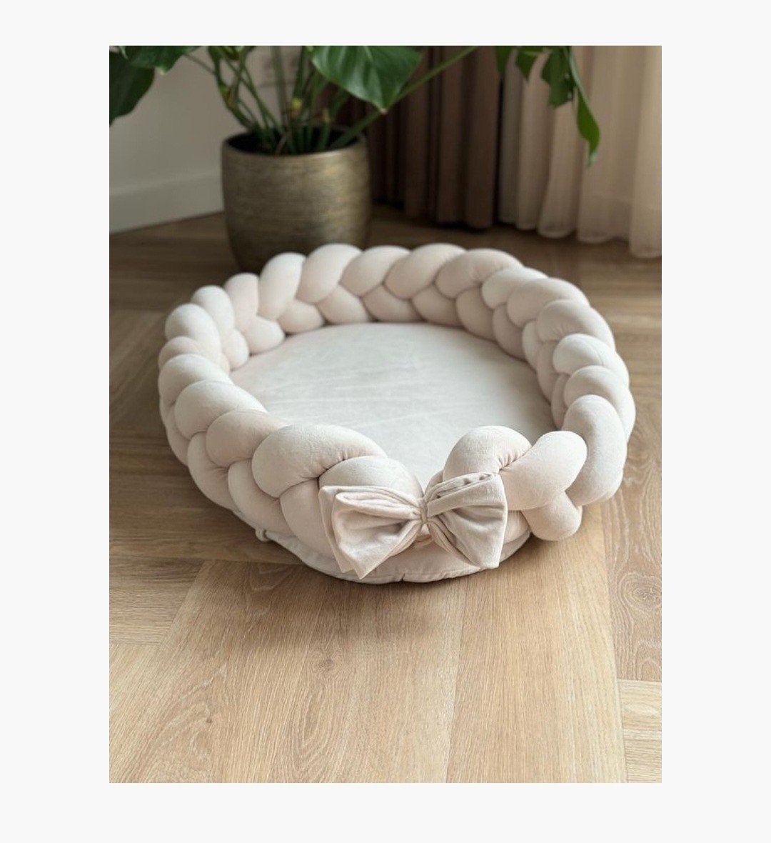 Luxe Babynestje Beige met Vlechtrand en Strik Compleet, Kinderen en Baby's, Babymode-accessoires, Ophalen