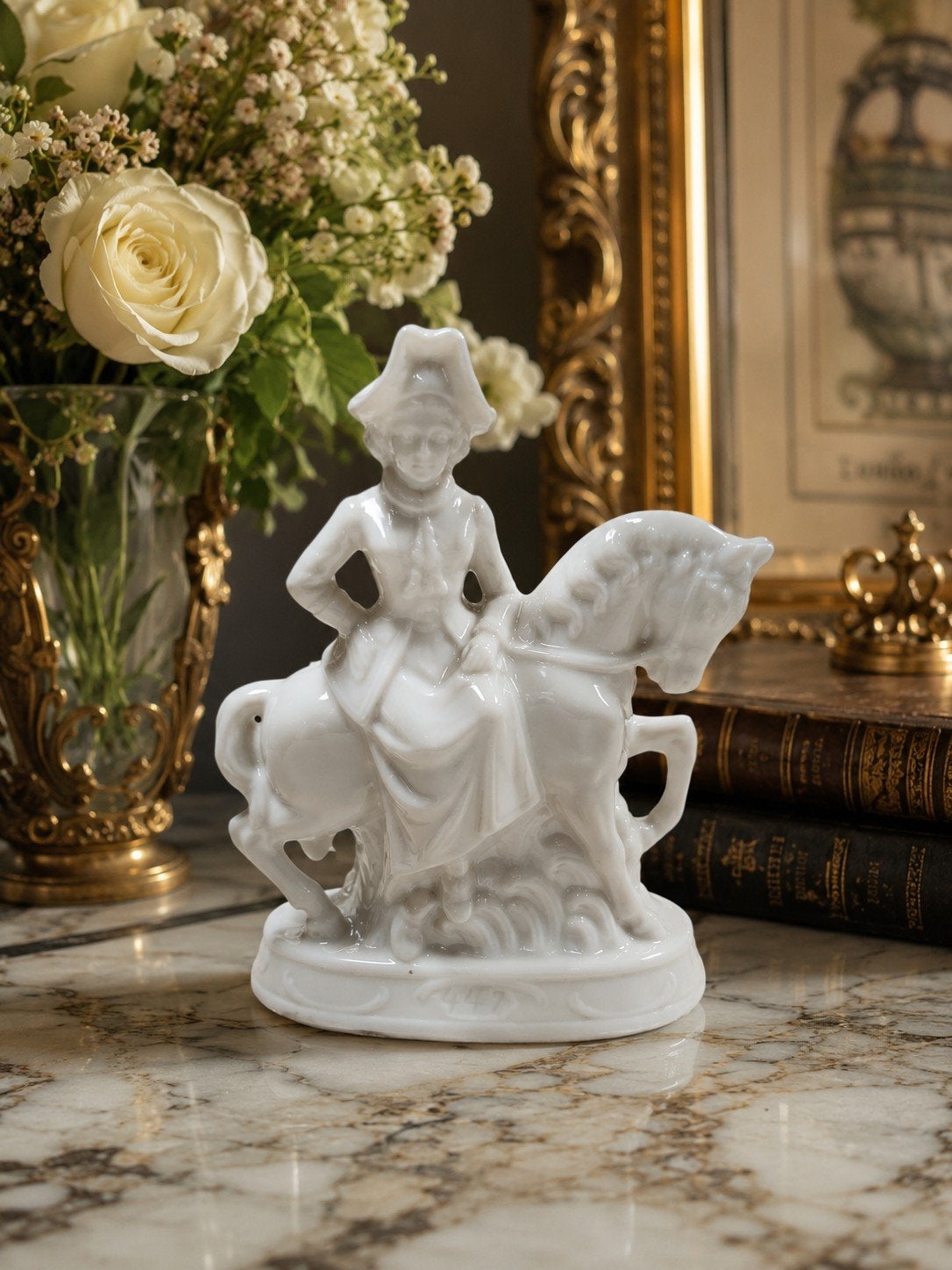 Jolie figurine ancienne en porcelaine blanche – Cavalier, Ophalen of Verzenden