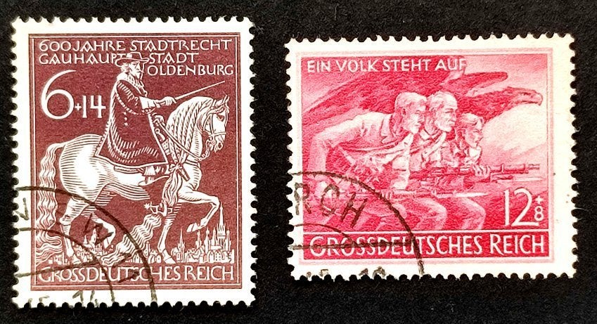 Gross Dt.Reich: 2 van de laatste Derde Rijk zegels 1945, Postzegels en Munten, Ophalen of Verzenden, Overige periodes, Gestempeld