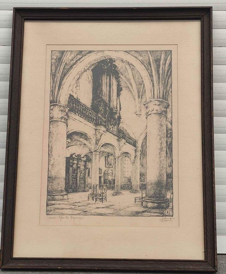 Lithographie église du beguinage signe e faut, Antiquités & Art, Enlèvement ou Envoi