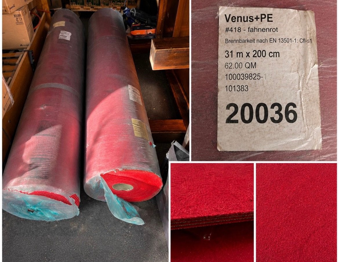 Tapis événementiel rouge VENUS+ — 124 m² neuf, Enlèvement