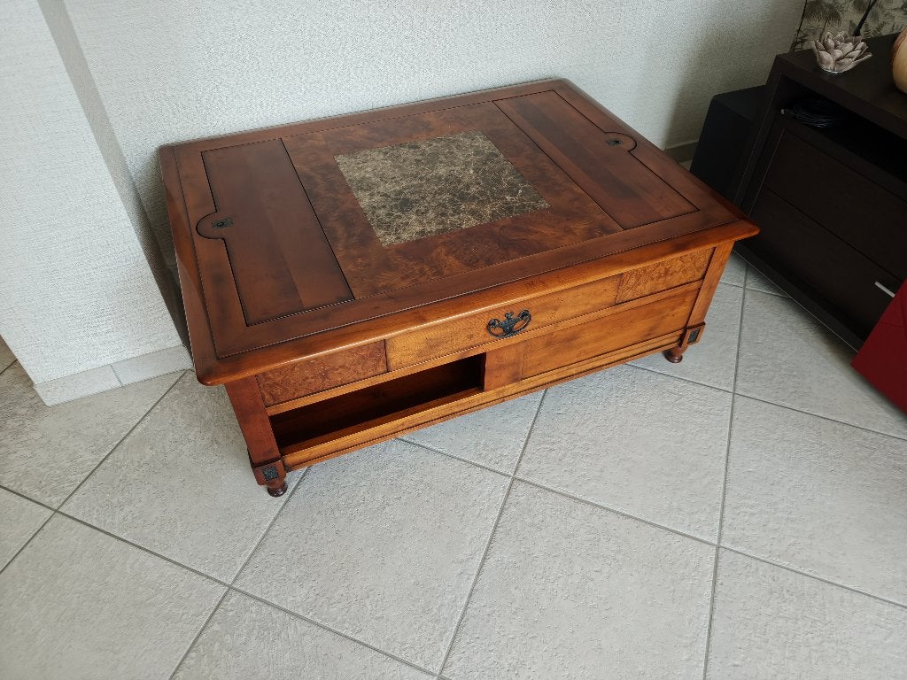Prachtige kersenhouten salontafel met verborgen opbergruimte, Ophalen, Gebruikt, 100 tot 150 cm, 50 tot 100 cm
