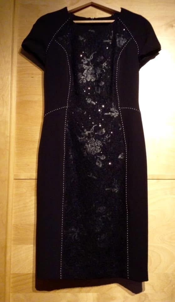 Elegante zwarte Fuego Woman jurk met kant en pailletten 36/M, Kleding | Dames, Maat 38/40 (M), Zwart, Zo goed als nieuw, Knielengte