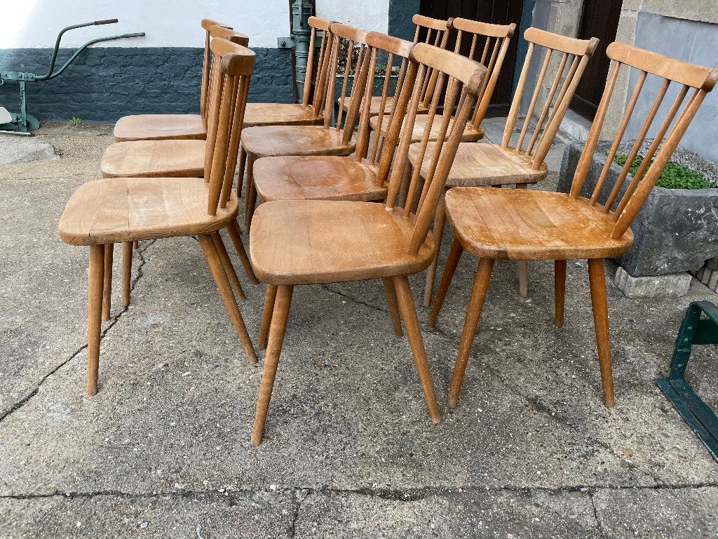 11 vintage stoelen te koop uit jaren 50/60, Huis en Inrichting, Ophalen, Gebruikt, Hout, Vijf, Zes of meer stoelen