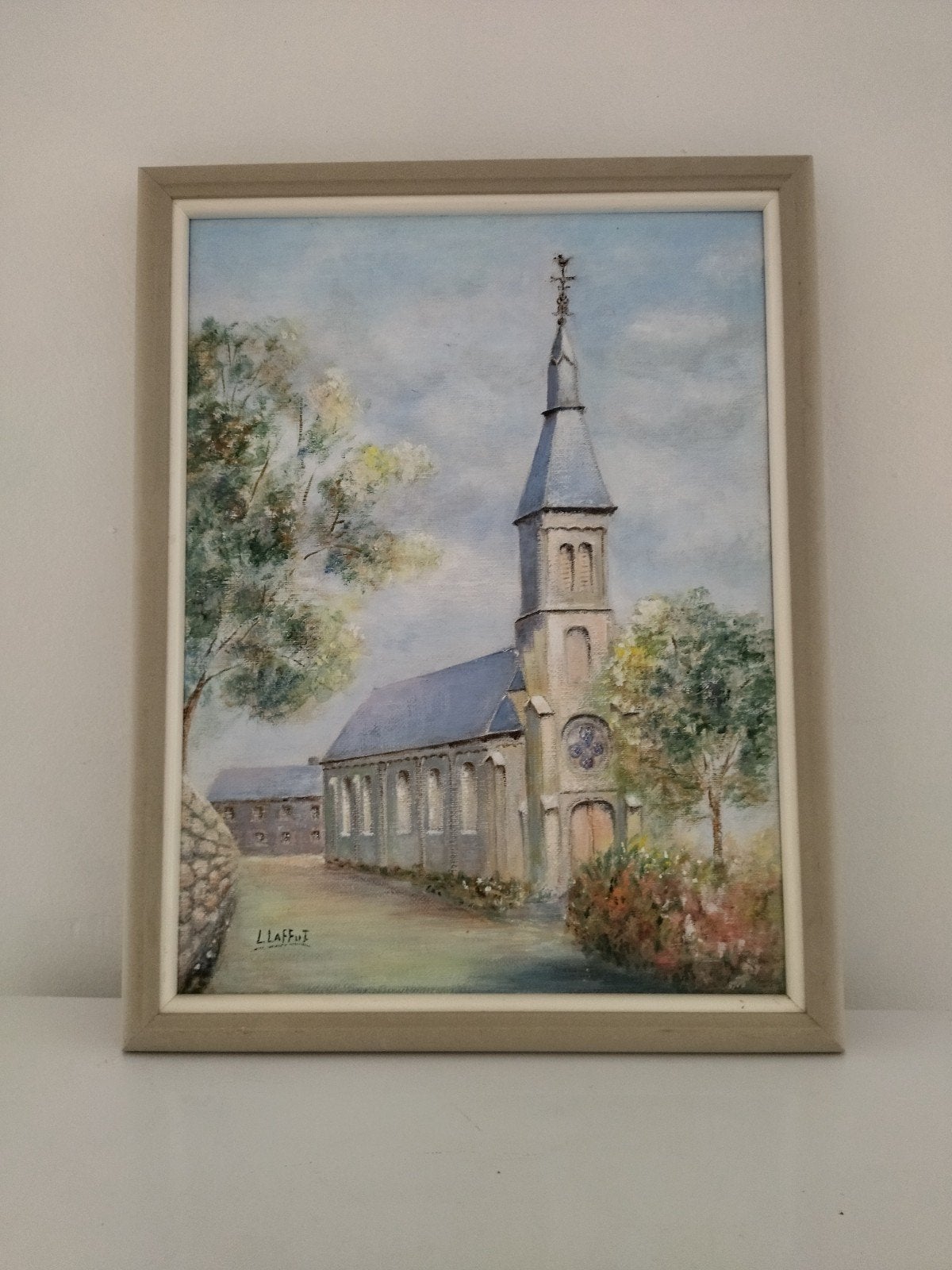 Tableau, peinture classique , paysage rurale ,église, Antiek en Kunst, Acrylverf, Doek, Ophalen of Verzenden, Gesigneerd
