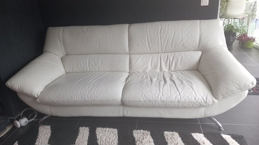 wit leder zetels, Huis en Inrichting, Zetels | Zetels, Ophalen, Gebruikt, 150 tot 200 cm, Tweepersoons