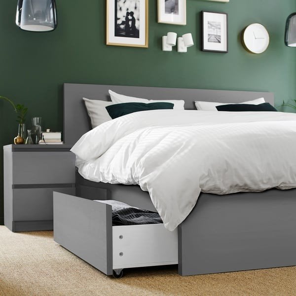Bed 180x200 cm Malm grijs 2 laden, Huis en Inrichting, Slaapkamer | Boxsprings, Ophalen, Grijs
