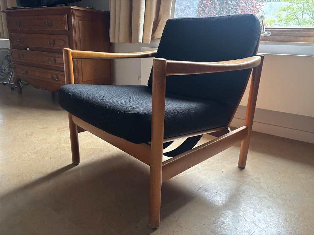 Vintage Scandinavische design fauteuil lounge chair jaren 60, Enlèvement, Comme neuf, Bois