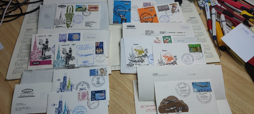 Set gestempelde envelop 1 vol Sabena, Postzegels en Munten, Ophalen of Verzenden