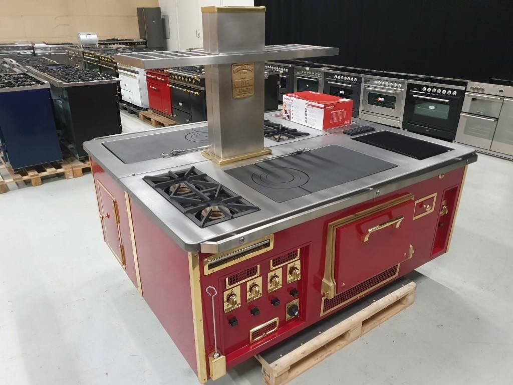 🔥Luxe fornuis Molteni Eiland Bordeaux Rood & Messing, Ophalen, 60 cm of meer, Zo goed als nieuw, Gas