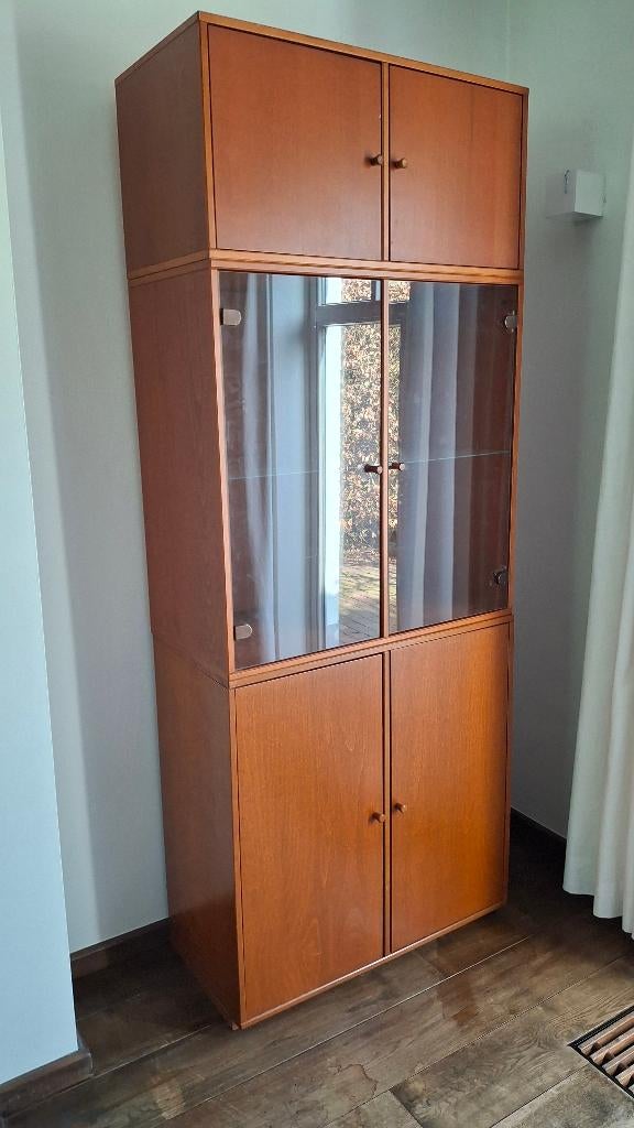 Houten vitrinekast, Huis en Inrichting, Kasten | Vitrinekasten, Ophalen, 100 tot 150 cm, 200 cm of meer, 25 tot 50 cm