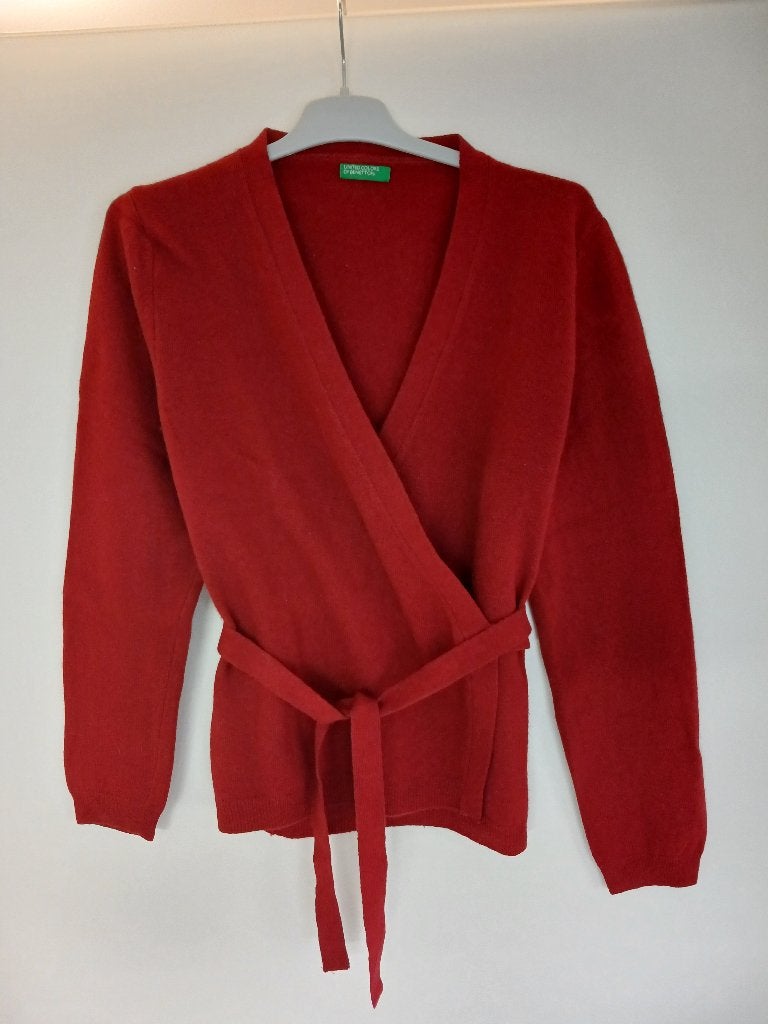 Gilet cache-coeur bordeaux en pure laine vierge Benetton (M), Benetton, Enlèvement, Comme neuf, Taille 38/40 (M)