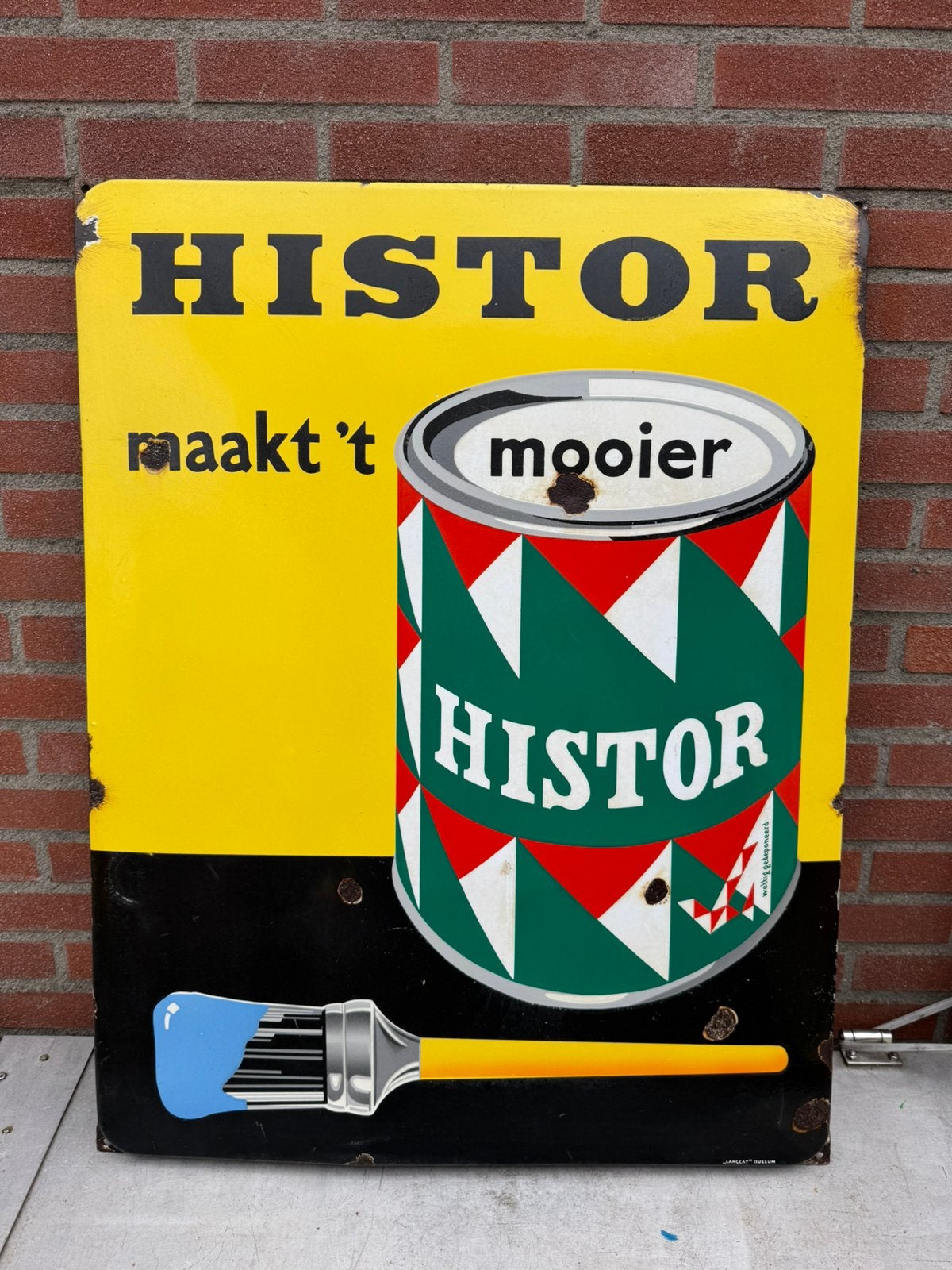 HISTOR Paint ancien grand panneau d'affichage en émail, Collections, Panneau publicitaire, Enlèvement ou Envoi, ., Utilisé