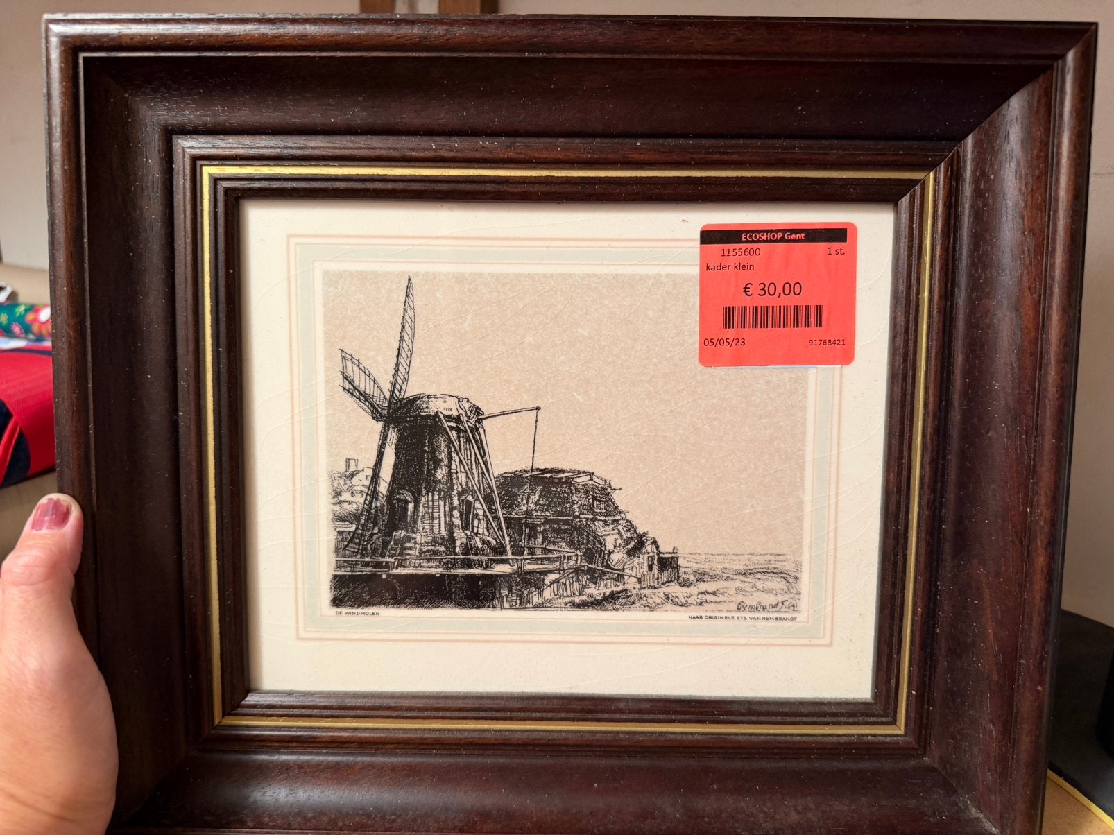 Schilderij - naar origineel van Rembrandt, Antiek en Kunst, Ophalen, Architectuur, Ets, Ingelijst
