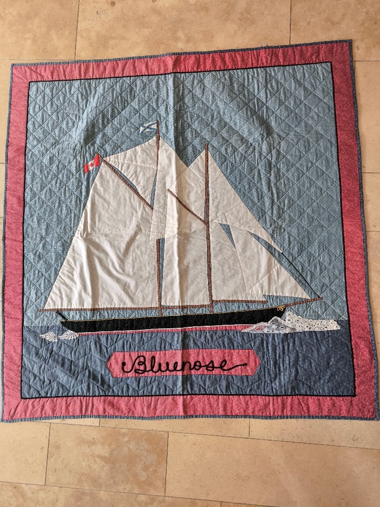 Couette vintage « Bluenose » de Suttles & Seawinds 126x130, Tapisserie murale, Enlèvement ou Envoi, Bleu, Vintage