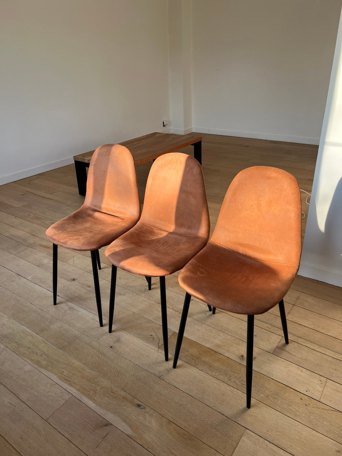 3 cognackleurige stoelen, Ophalen, Zo goed als nieuw