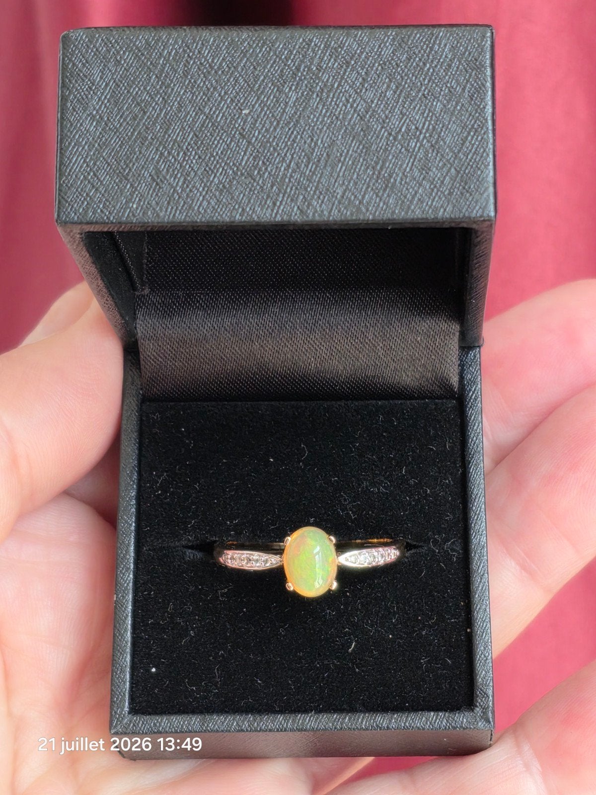 Belle bague en argent plaqué or avec opale et certificat, Bijoux, Sacs & Beauté, Bagues, Neuf, Femme, Jaune, Argent, Avec pierre précieuse