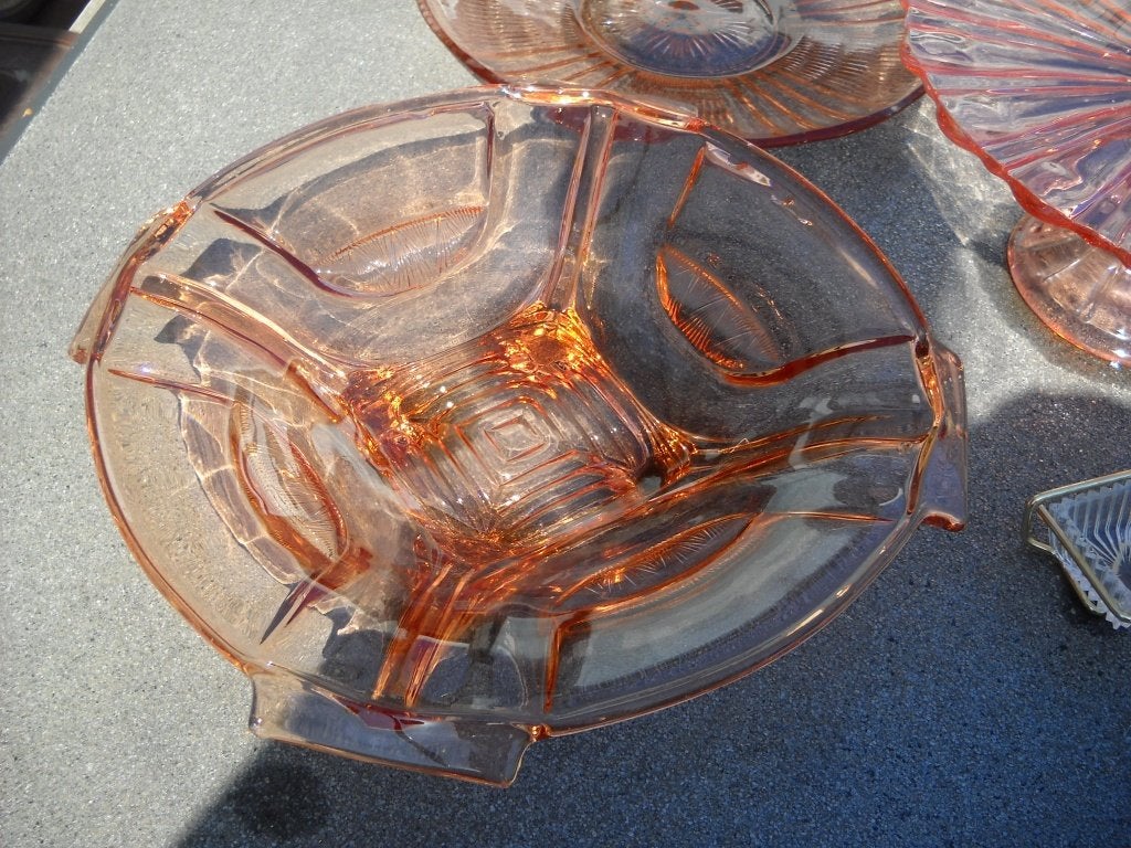 3 vintage schalen in roze persglas-zeer goede staat, Enlèvement