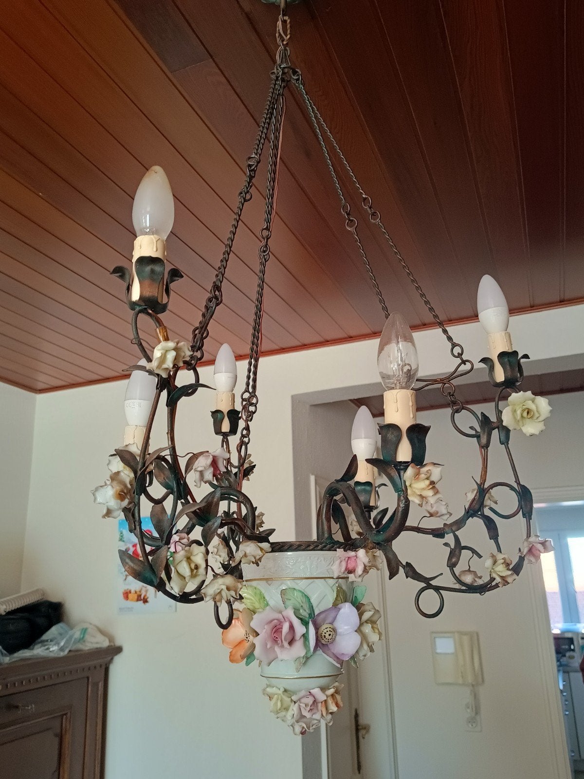 Luster met bloemetjes details, Huis en Inrichting, Ophalen, Gebruikt, Antiek