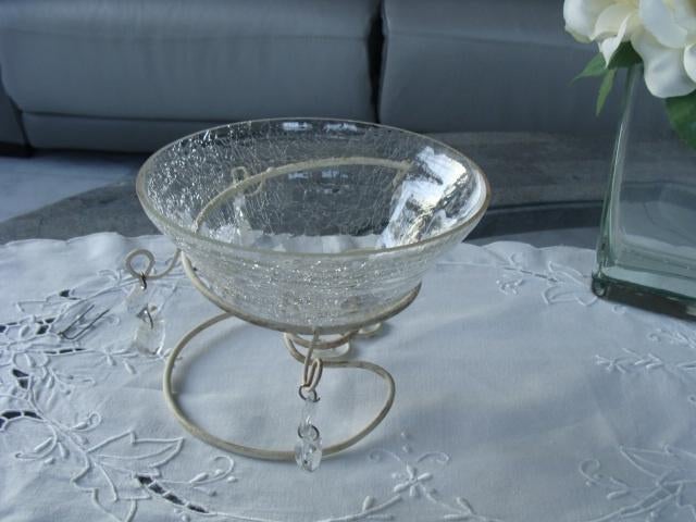 Vase en verre craquelé sur support en métal, Enlèvement ou Envoi, Comme neuf, Autres couleurs, Verre