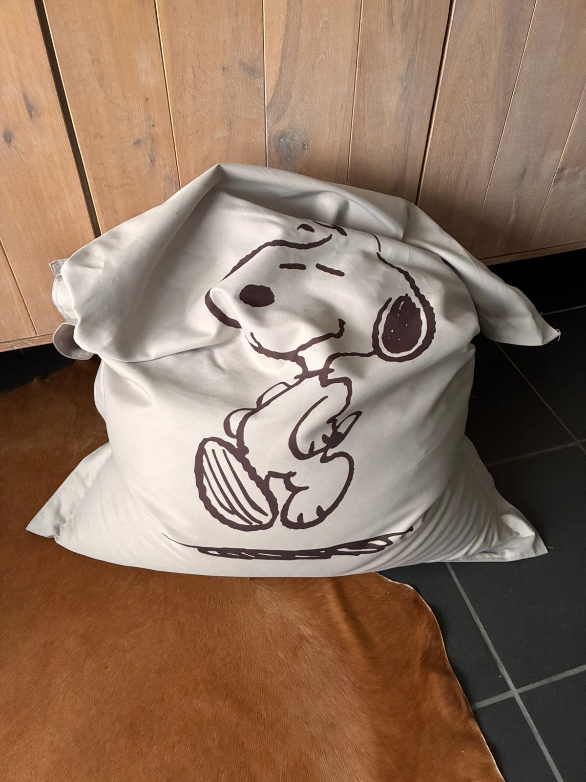 Zitzak met snoopy afbeelding, Ophalen, Gebruikt, Beige, Zitzak