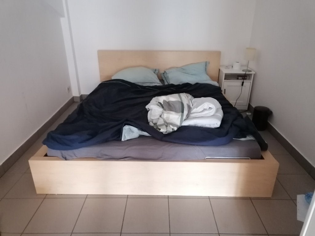 Bed + Lattenbodem, Huis en Inrichting, Slaapkamer | Bedden, Ophalen, Tweepersoons, Zo goed als nieuw, 200 cm