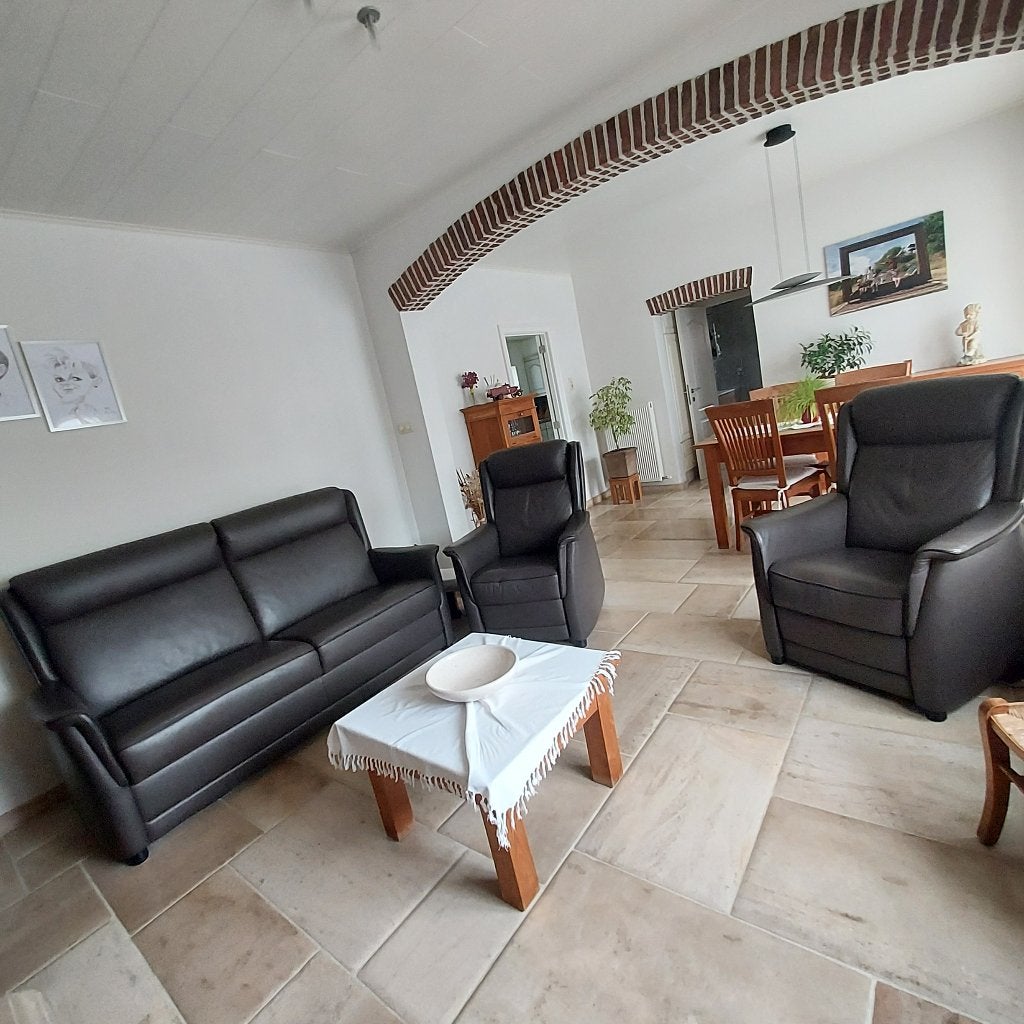 salon 1ste keus leder ( 2.5 zit en 2 elektr. relaxzetels), Ophalen, Zo goed als nieuw, Vierpersoons of meer, Leer