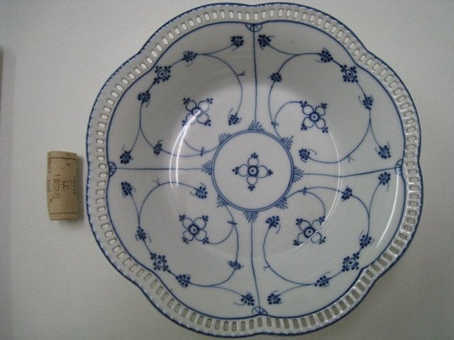 Diep bord voor groenten enz. Wit + blauw, Ophalen