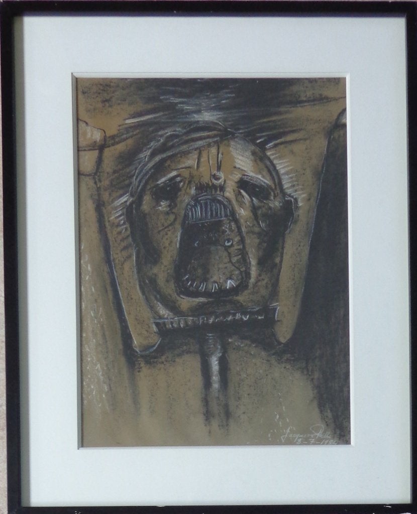 JACQUES PILLE / HITLER / ORIGINEEL WERK / 67x54cm / KADER, Antiquités & Art, Art | Peinture | Moderne, Enlèvement ou Envoi, Verre
