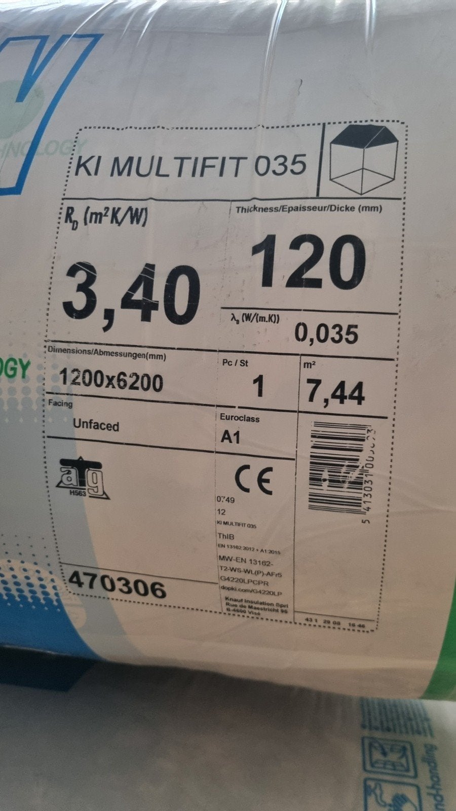Glaswol isolatie knauf multifit 120mm - prijs per rol, Enlèvement, 12 cm ou plus, Neuf, 15 m² ou plus