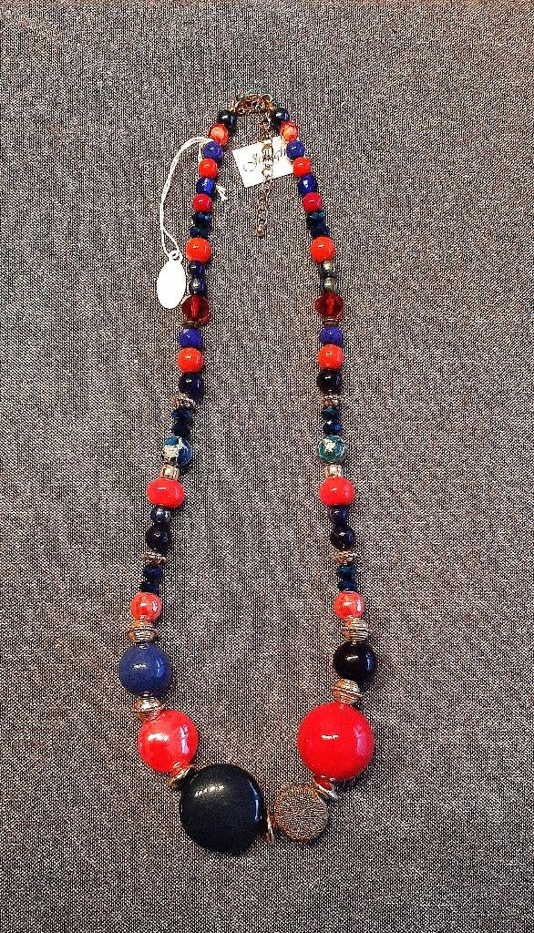 Te koop: Nieuw! Mooie zware ketting Blauw/rood, Handtassen en Accessoires, Kettingen, Ophalen, Nieuw, Blauw, Zilver