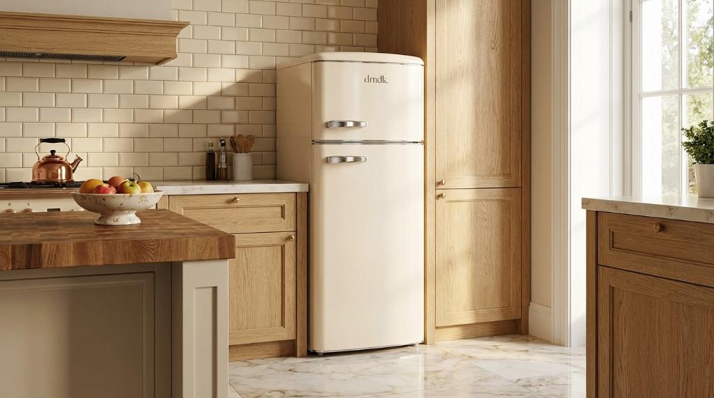 Réfrigérateur autoportantcongélateur combiné rétro dmdk DKC2, Neuf, Avec compartiment congélateur, 140 à 160 cm, 200 litres ou plus