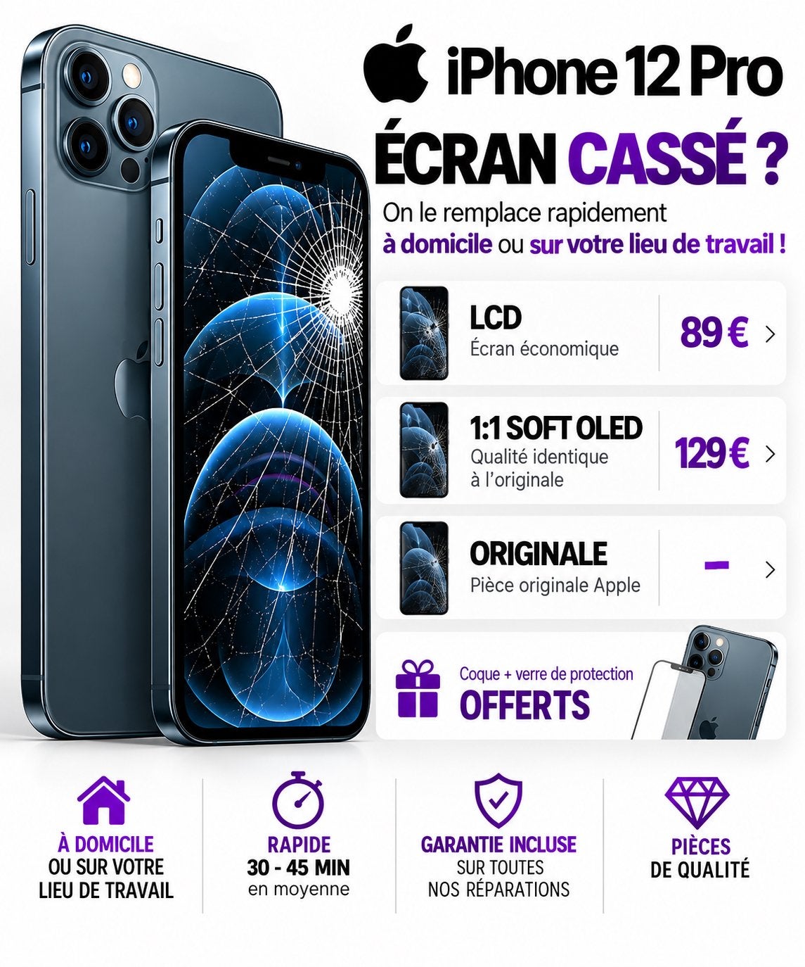 📱RÉPARATION ÉCRAN iPHONE 12 PRO – BRUXELLES 0466273471 ✅, Enlèvement, Comme neuf, Protection, Apple