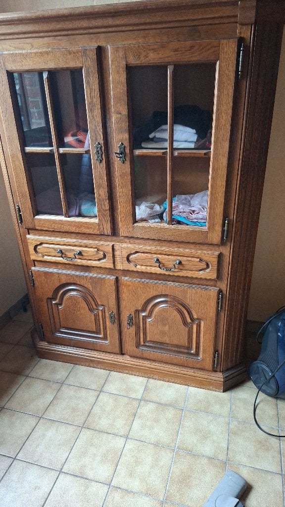 Vitrinekast, Ophalen, Eikenhout, 100 tot 150 cm, Rustiek