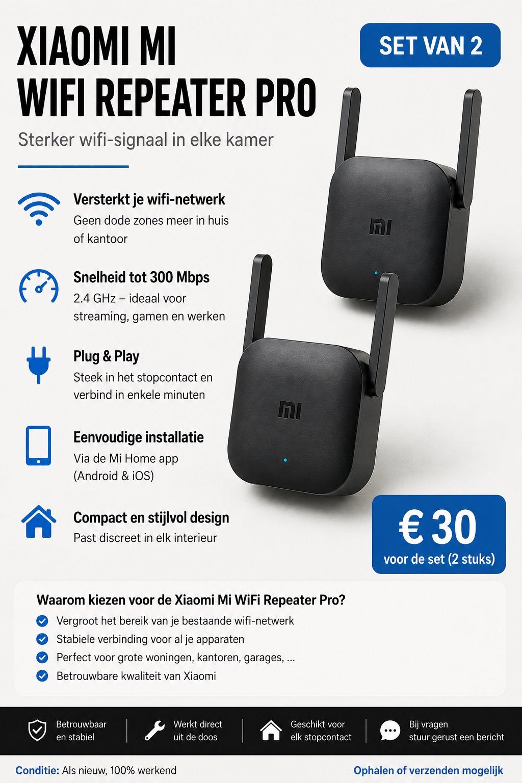 2x Xiaomi Mi WiFi Repeater Pro – WiFi versterker – 300 Mbps, Informatique & Logiciels, Enlèvement, Comme neuf