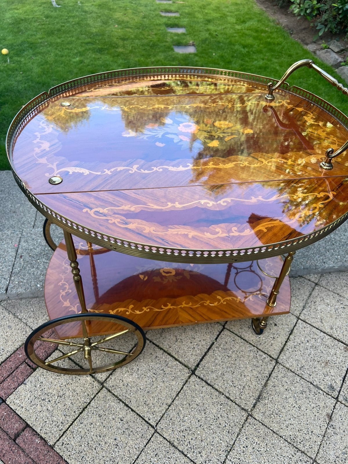 Vintage mint serveer theewagen bar cart fineer, Ophalen of Verzenden