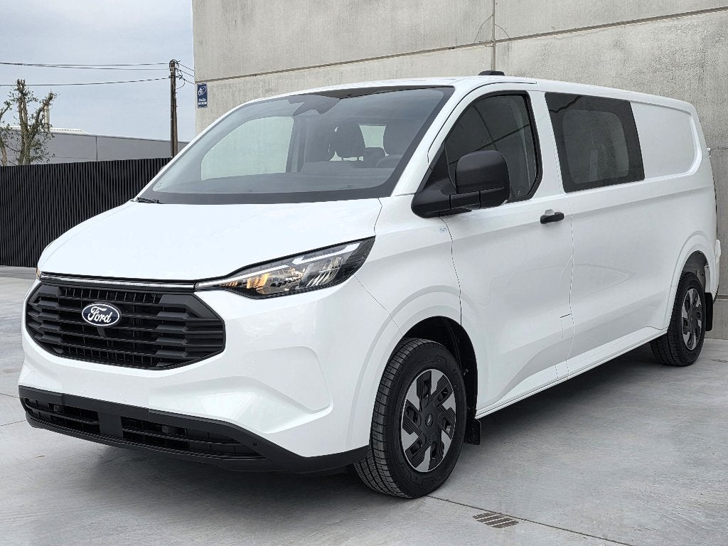 Ford Transit Custom PHEV 227 PK - Dub Cab 6ZIT - NIEUW 0KM, Auto's, Stof, Verwarmde buitenspiegels, Wit, Bedrijf