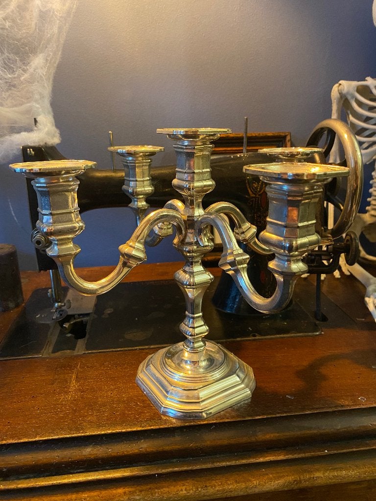 Vintage BMF kandelaar met 5 armen – zwaar en elegant, Antiek en Kunst, Ophalen of Verzenden