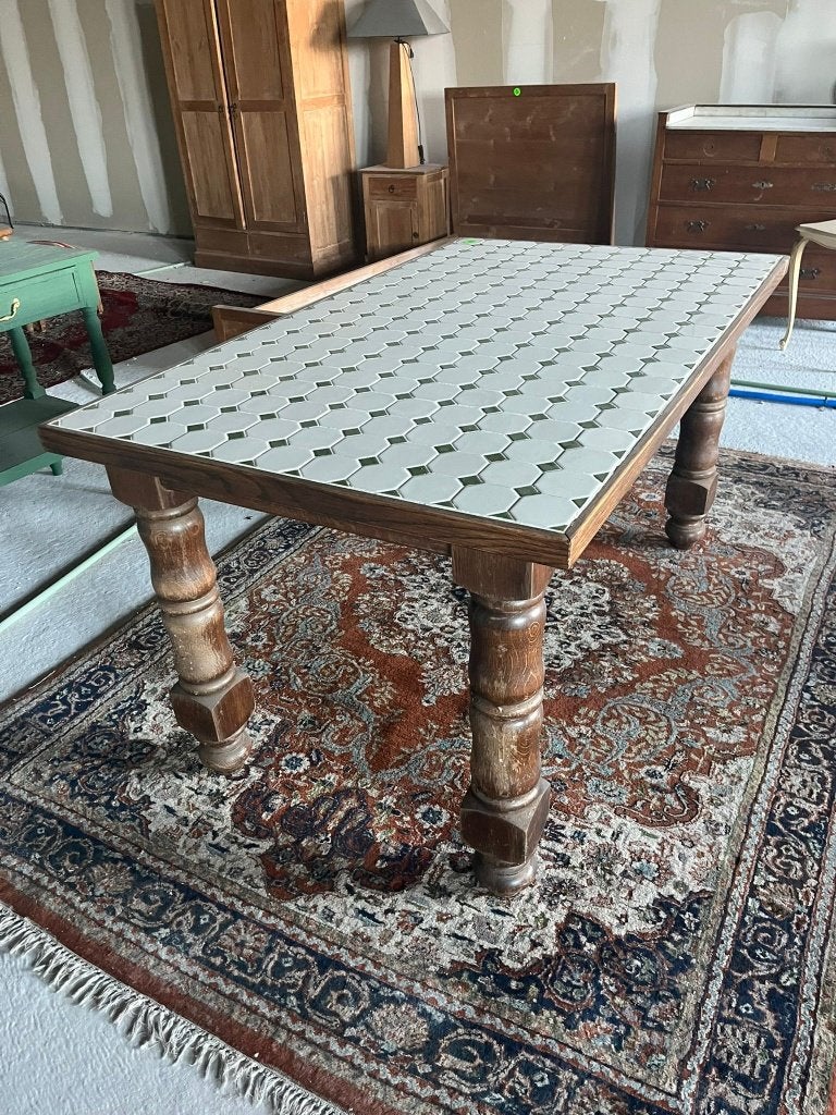 Houten eettafel met tegel, Ophalen, Gebruikt, Vier personen, Rechthoekig