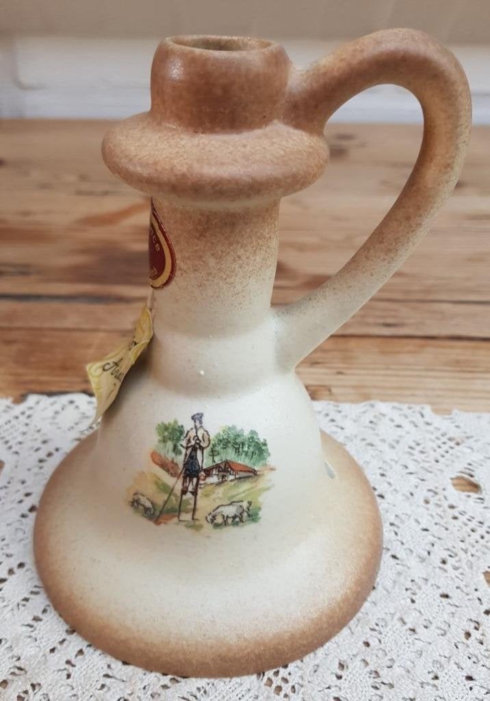 Vintage Franse gres kandelaar, herder op stelten & schaapjes, Antiquités & Art, Enlèvement ou Envoi