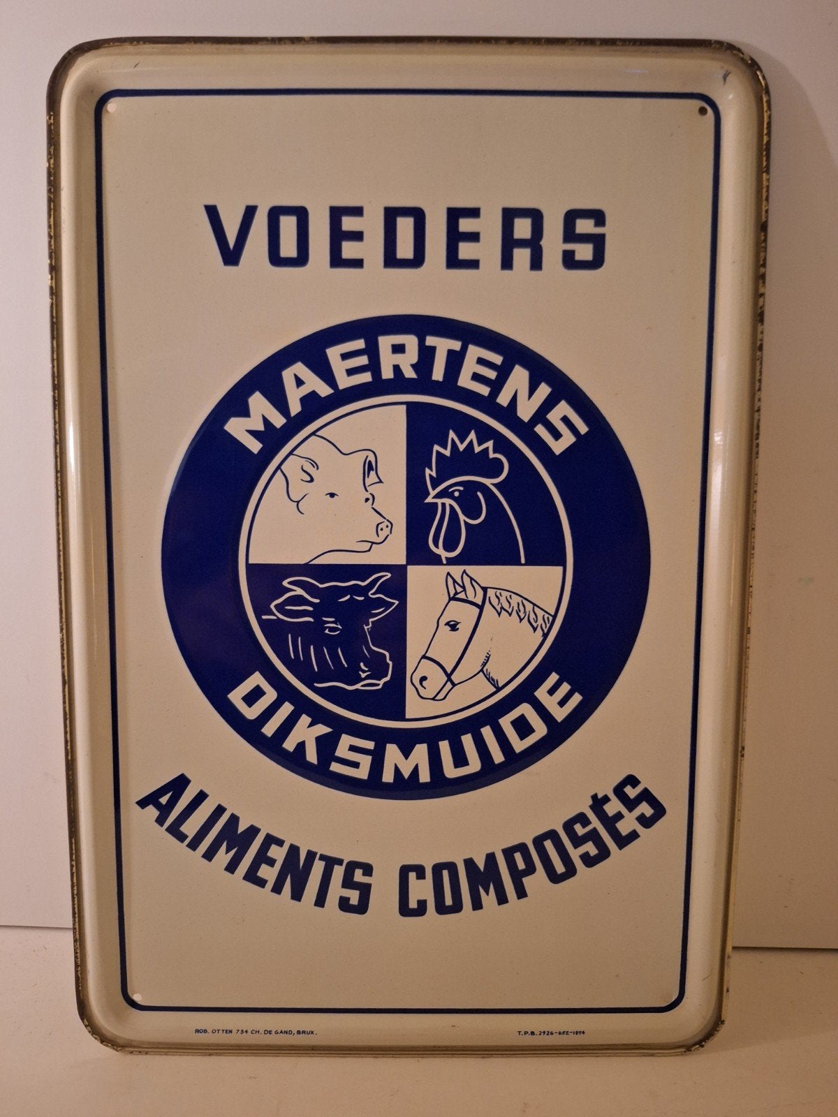 voeders Maertens Diksmuide oud blikken reclamebord 1954, Ophalen of Verzenden, Reclamebord
