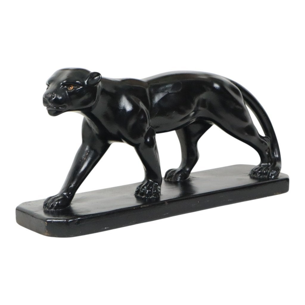 Franse Art Deco Stijl Panter Sculptuur Gips Zwart 56cm, Antiquités & Art, Art | Sculptures & Bois, Mammifère, Statue, Enlèvement ou Envoi