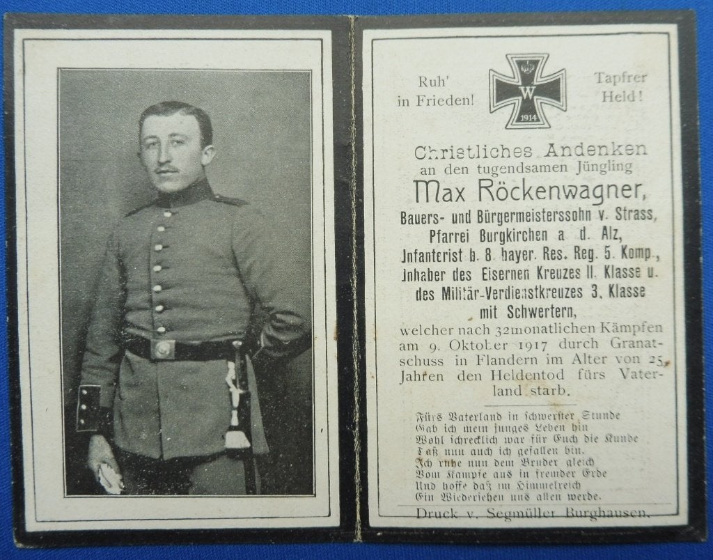 WO1 bidprent Duitse soldaat gesneuveld 1917 te Langemark, Verzamelen, Verzenden, Landmacht, Overige typen