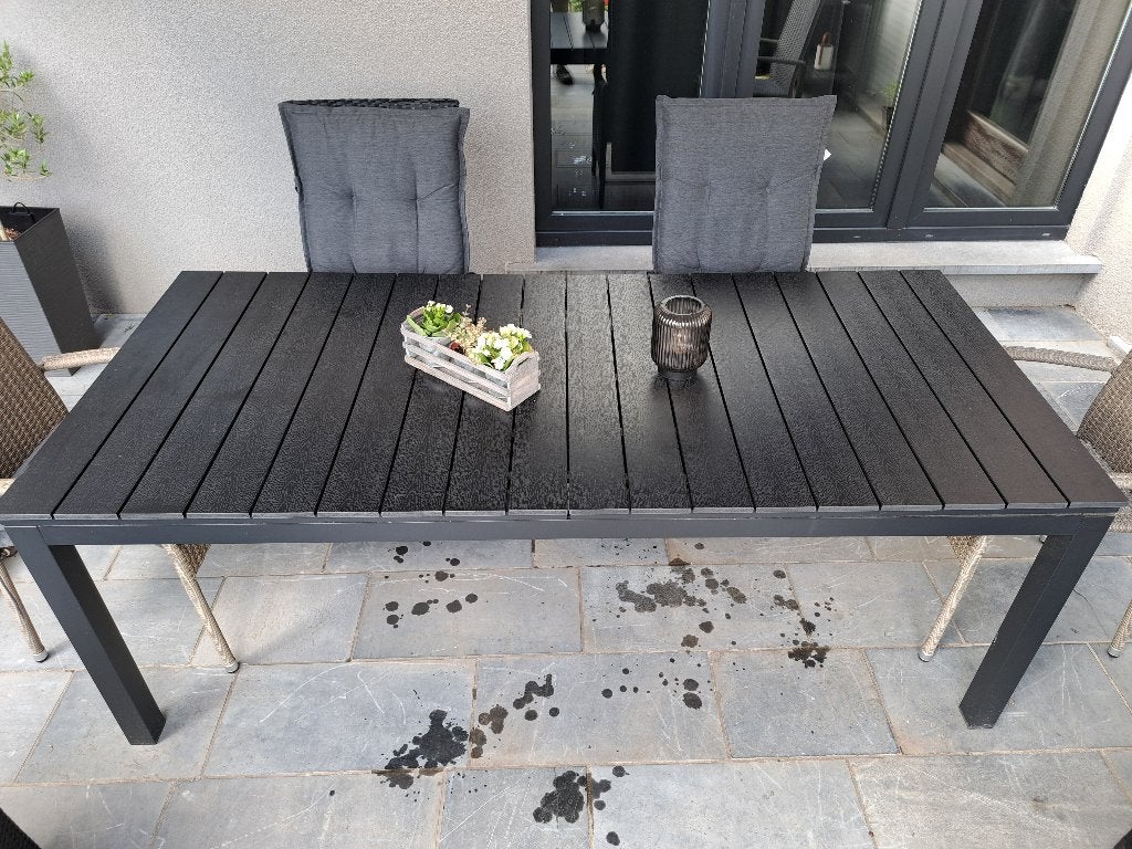 uitschuifbare tuintafel, aluminium, anthraciet, 1j oud, zgst, Enlèvement, Comme neuf, Rectangulaire, Aluminium