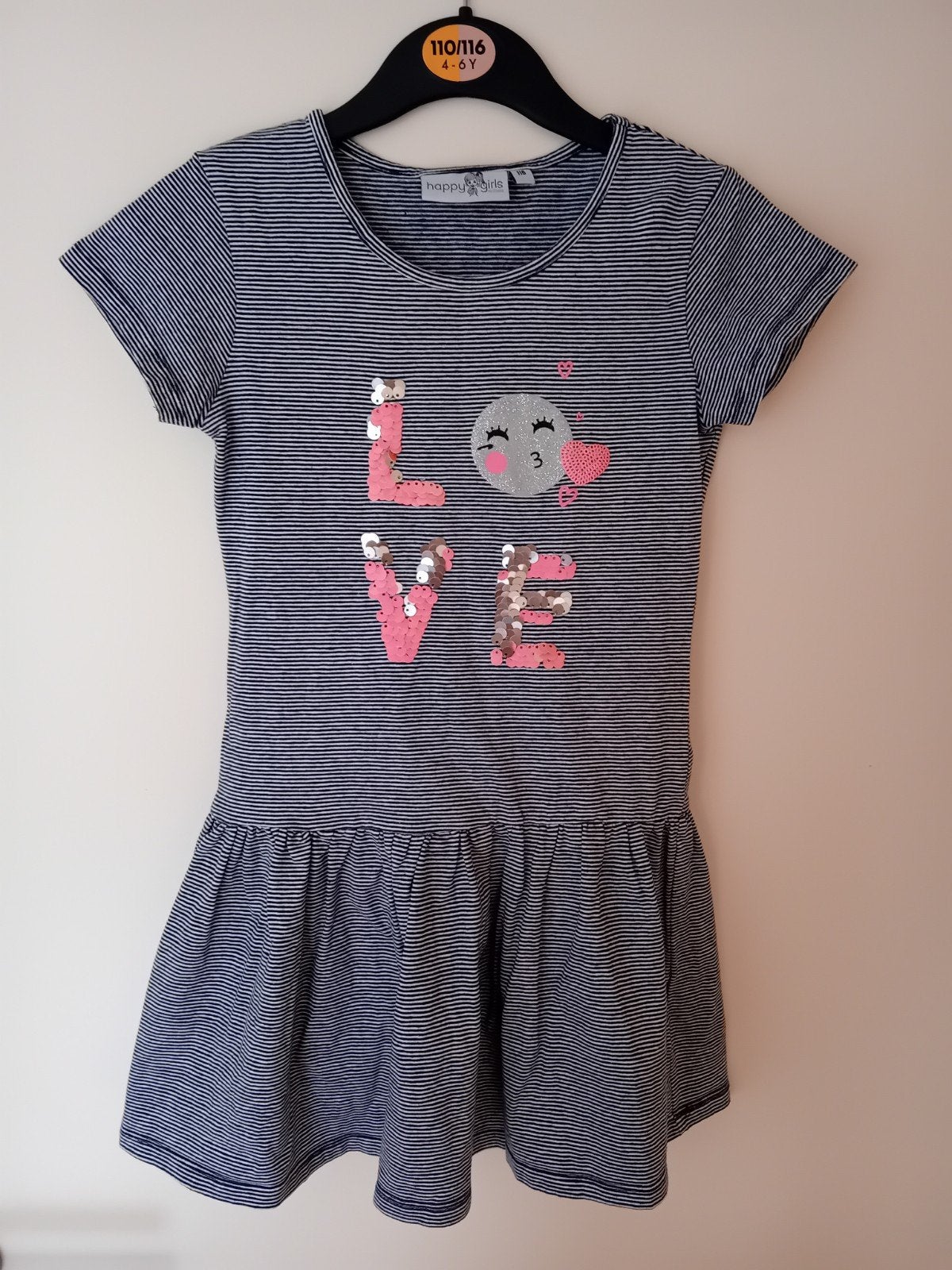 Gestreept jurkje 'love', Enfants & Bébés, Vêtements enfant | Taille 116, Robe ou Jupe, Enlèvement ou Envoi, Happy girls, Comme neuf