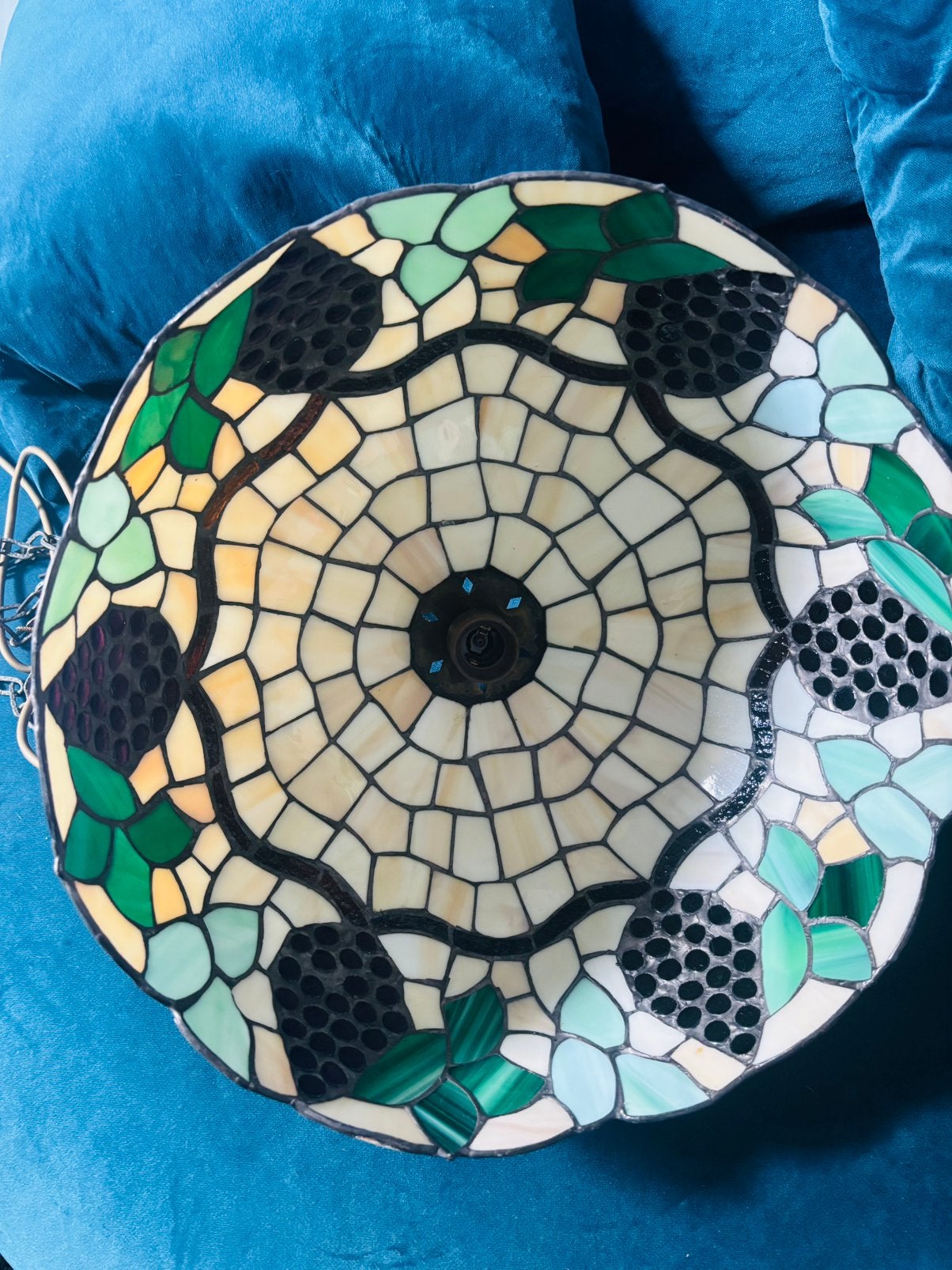 Tiffany hanglamp met druivenmotief – glas-in-lood – vintage, Ophalen, Zo goed als nieuw, Glas