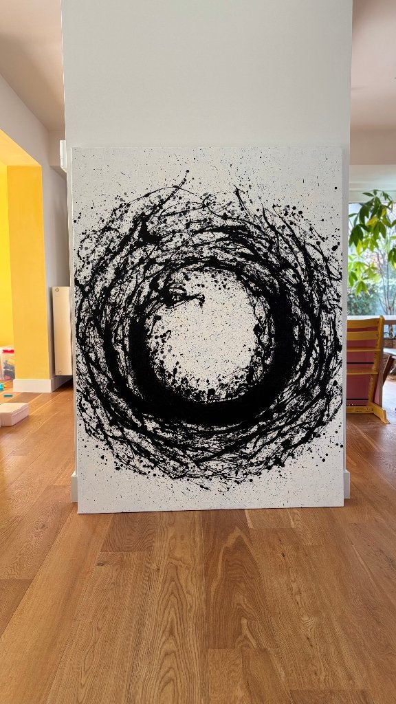 Groot abstract schilderij — acryl op doek — 122 x 163 cm, Antiek en Kunst, Ophalen