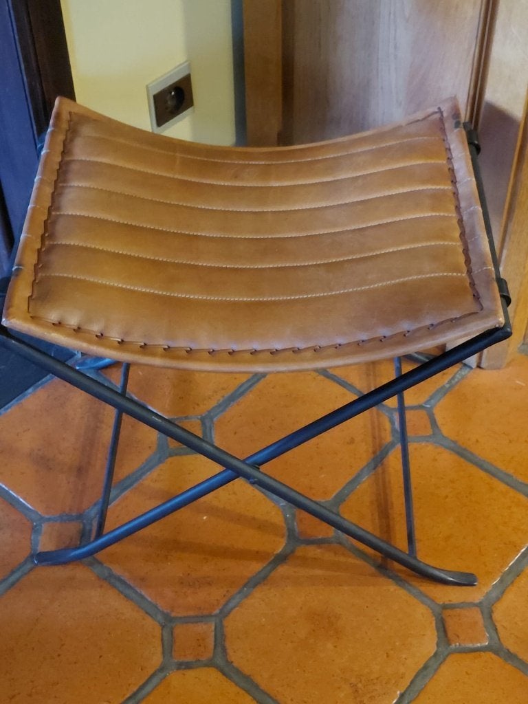 Chaise de salon en cuir -  papillon - structure en fer forgé, Enlèvement ou Envoi