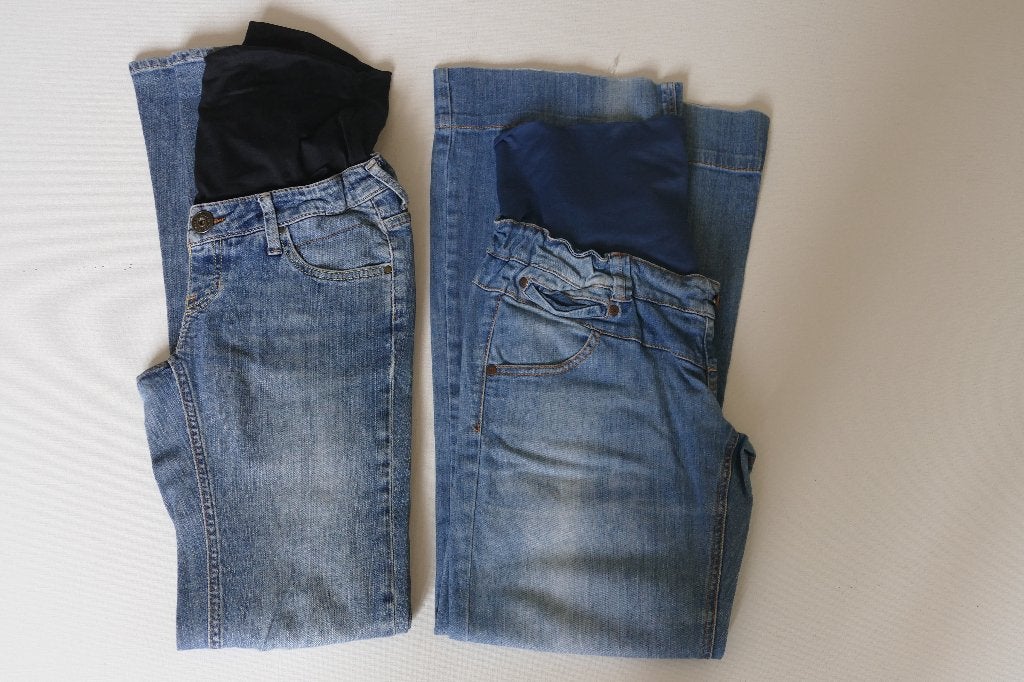 2 zwangerschapsbroeken: Queen Mum: maat 28, Taille 38/40 (M), Enlèvement ou Envoi, Comme neuf, Queen Mum